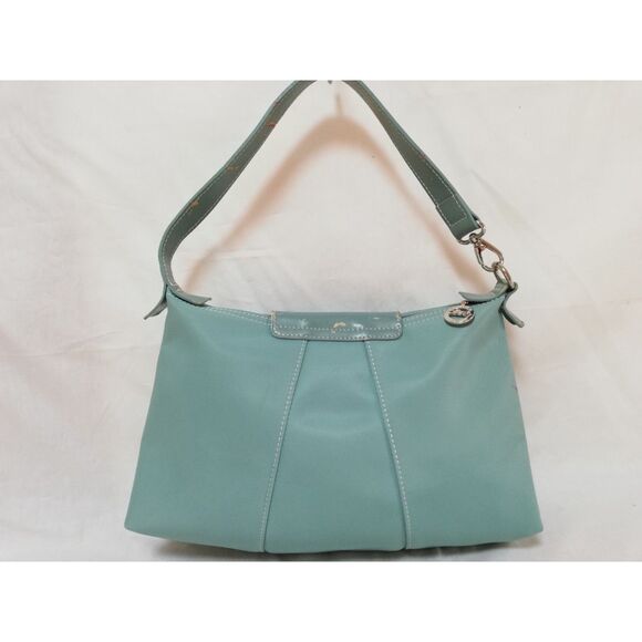 Longchamp Le Pilage Lagoon Blue Canvas & Leather Trim Top Handle Shoulder Bag - Picture 9 of 10
